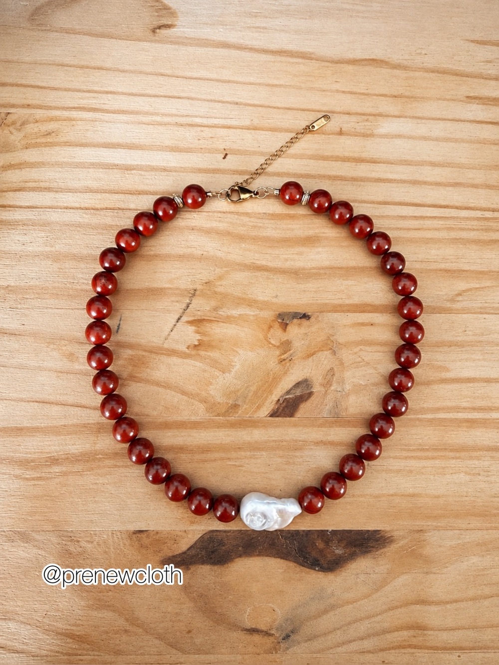 Red Jasper Beaded Necklace Baroque Pearl Statement Jewelry